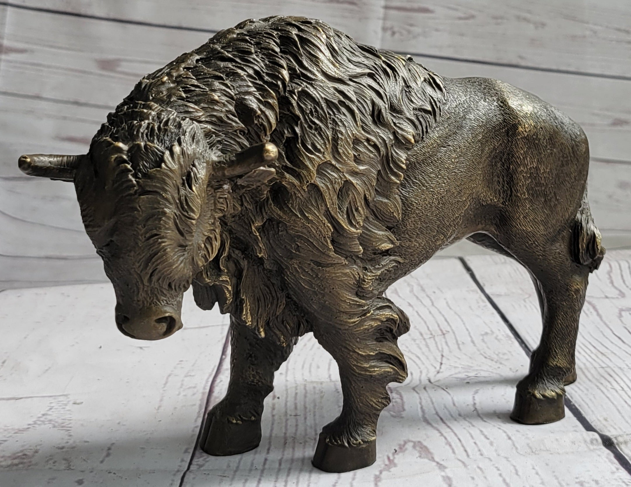 American Buffalo Bull Bison Bronze Metal Figure 8" x 11"