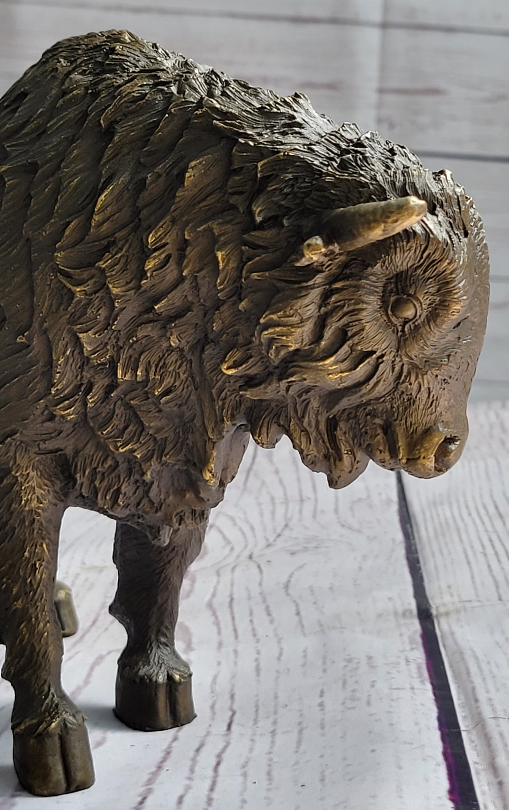 American Buffalo Bull Bison Bronze Metal Figure 8" x 11"