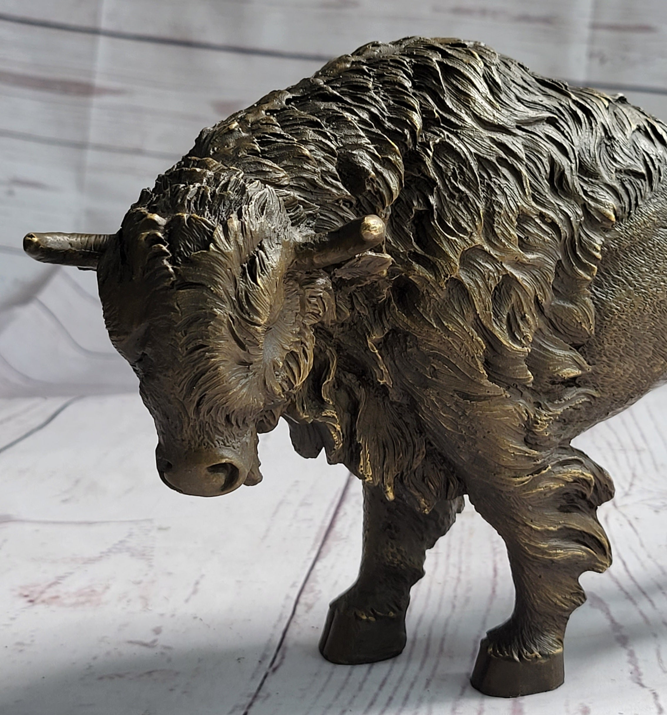 American Buffalo Bull Bison Bronze Metal Figure 8" x 11"