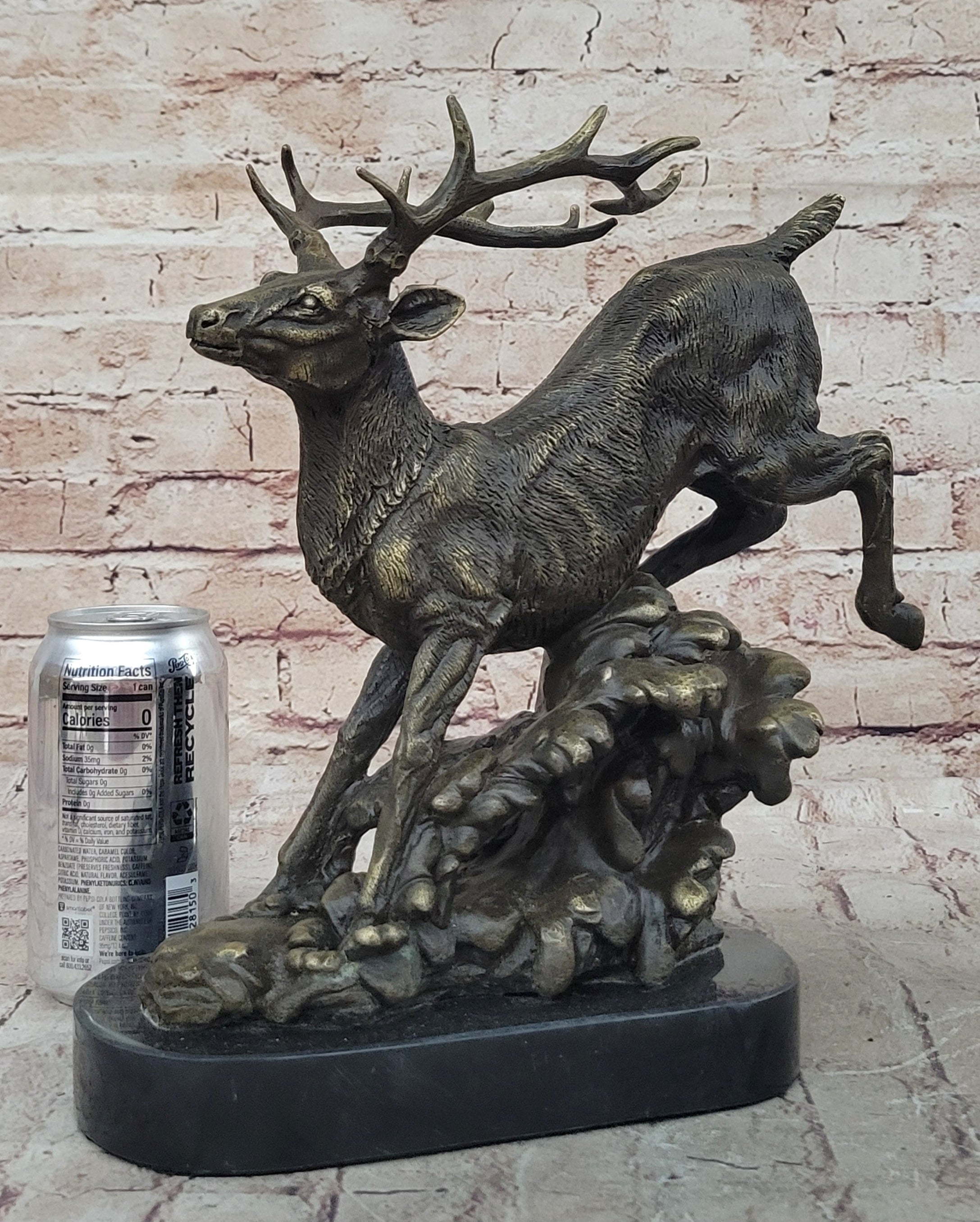 Running Deer Elk Buck Stag Caribou Reindeer Bronze Metal 11" x 10"