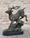 Running Deer Elk Buck Stag Caribou Reindeer Bronze Metal 11" x 10"
