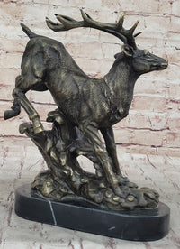 Running Deer Elk Buck Stag Caribou Reindeer Bronze Metal 11" x 10"