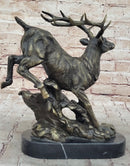 Running Deer Elk Buck Stag Caribou Reindeer Bronze Metal 11" x 10"