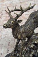 Running Deer Elk Buck Stag Caribou Reindeer Bronze Metal 11" x 10"