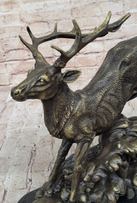 Running Deer Elk Buck Stag Caribou Reindeer Bronze Metal 11" x 10"