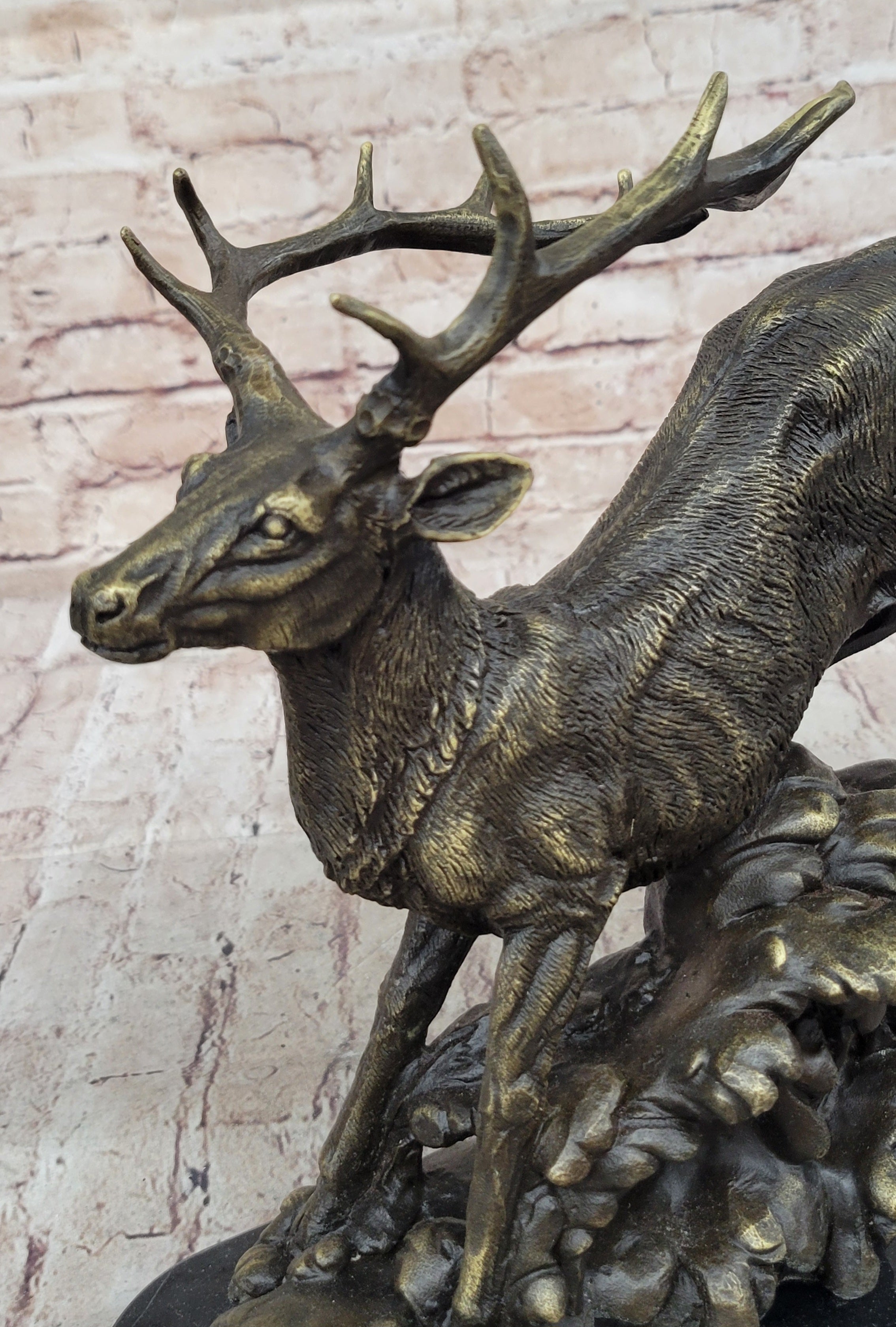 Running Deer Elk Buck Stag Caribou Reindeer Bronze Metal 11" x 10"