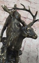 Running Deer Elk Buck Stag Caribou Reindeer Bronze Metal 11" x 10"