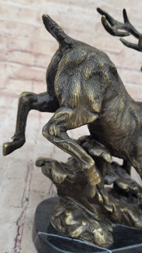 Running Deer Elk Buck Stag Caribou Reindeer Bronze Metal 11" x 10"