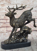 Running Deer Elk Buck Stag Caribou Reindeer Bronze Metal 11" x 10"