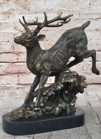 Running Deer Elk Buck Stag Caribou Reindeer Bronze Metal 11" x 10"