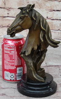 Abstract Modern Art Horse Head Bust Bronze Sculpture Marble Base