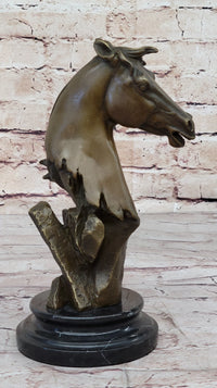 Abstract Modern Art Horse Head Bust Bronze Sculpture Marble Base