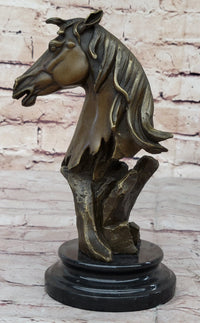 Abstract Modern Art Horse Head Bust Bronze Sculpture Marble Base