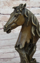 Abstract Modern Art Horse Head Bust Bronze Sculpture Marble Base