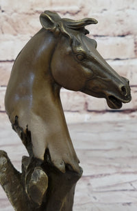 Abstract Modern Art Horse Head Bust Bronze Sculpture Marble Base