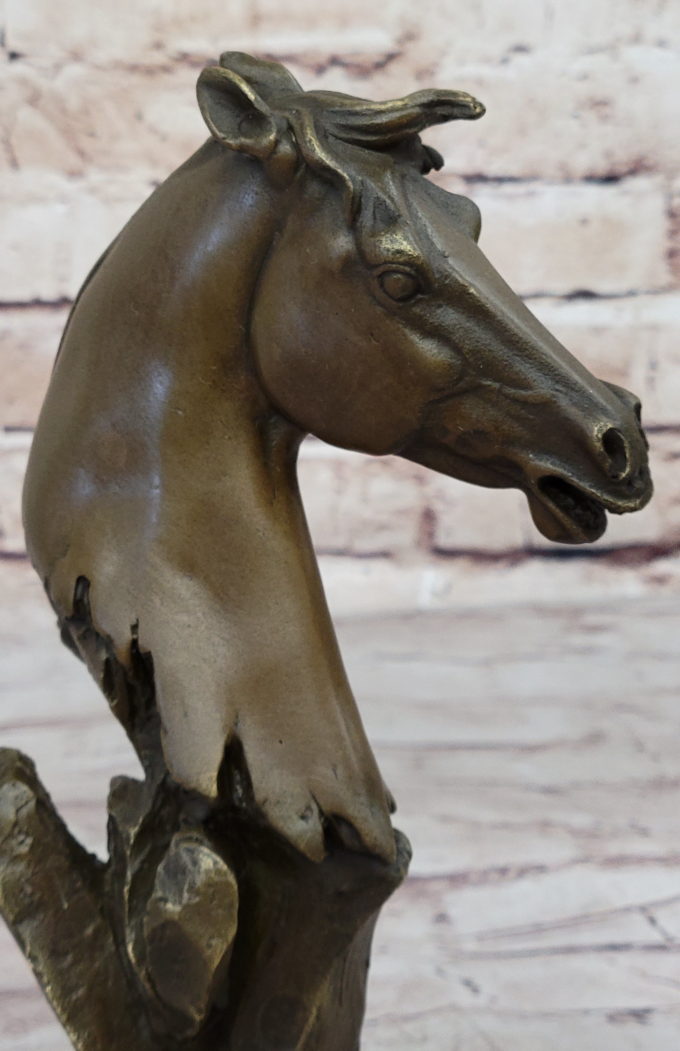 Abstract Modern Art Horse Head Bust Bronze Sculpture Marble Base