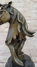 Abstract Modern Art Horse Head Bust Bronze Sculpture Marble Base