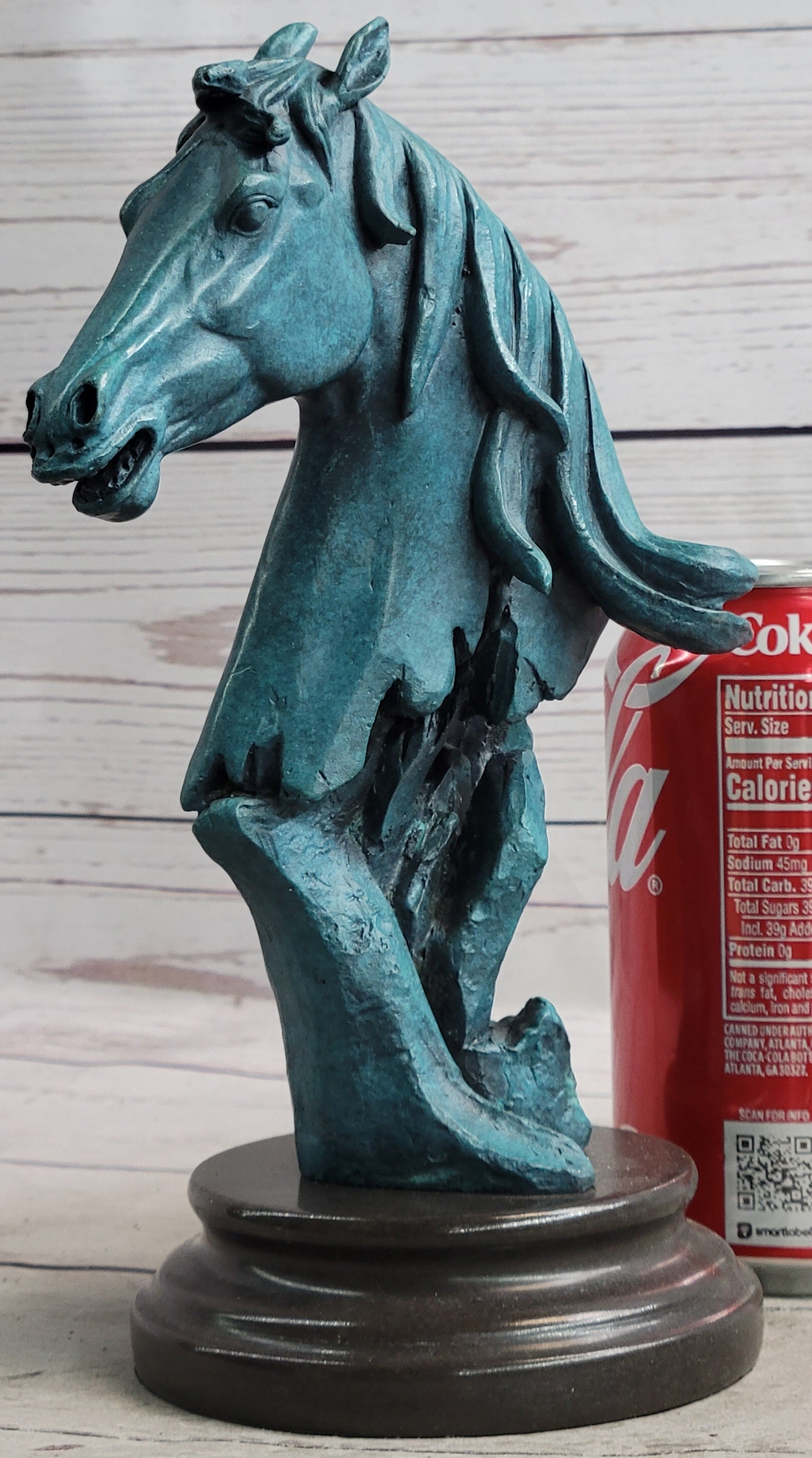Abstract Horse Head Bust Bronze Sculpture Blue Green Patina
