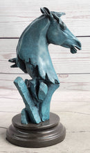 Abstract Horse Head Bust Bronze Sculpture Blue Green Patina