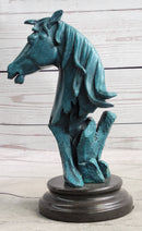 Abstract Horse Head Bust Bronze Sculpture Blue Green Patina