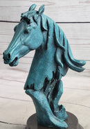 Abstract Horse Head Bust Bronze Sculpture Blue Green Patina