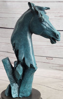 Abstract Horse Head Bust Bronze Sculpture Blue Green Patina
