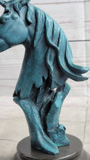 Abstract Horse Head Bust Bronze Sculpture Blue Green Patina
