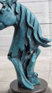 Abstract Horse Head Bust Bronze Sculpture Blue Green Patina