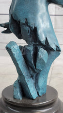 Abstract Horse Head Bust Bronze Sculpture Blue Green Patina