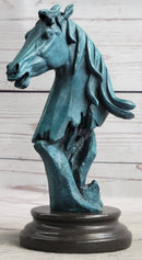 Abstract Horse Head Bust Bronze Sculpture Blue Green Patina