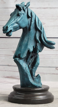 Abstract Horse Head Bust Bronze Sculpture Blue Green Patina