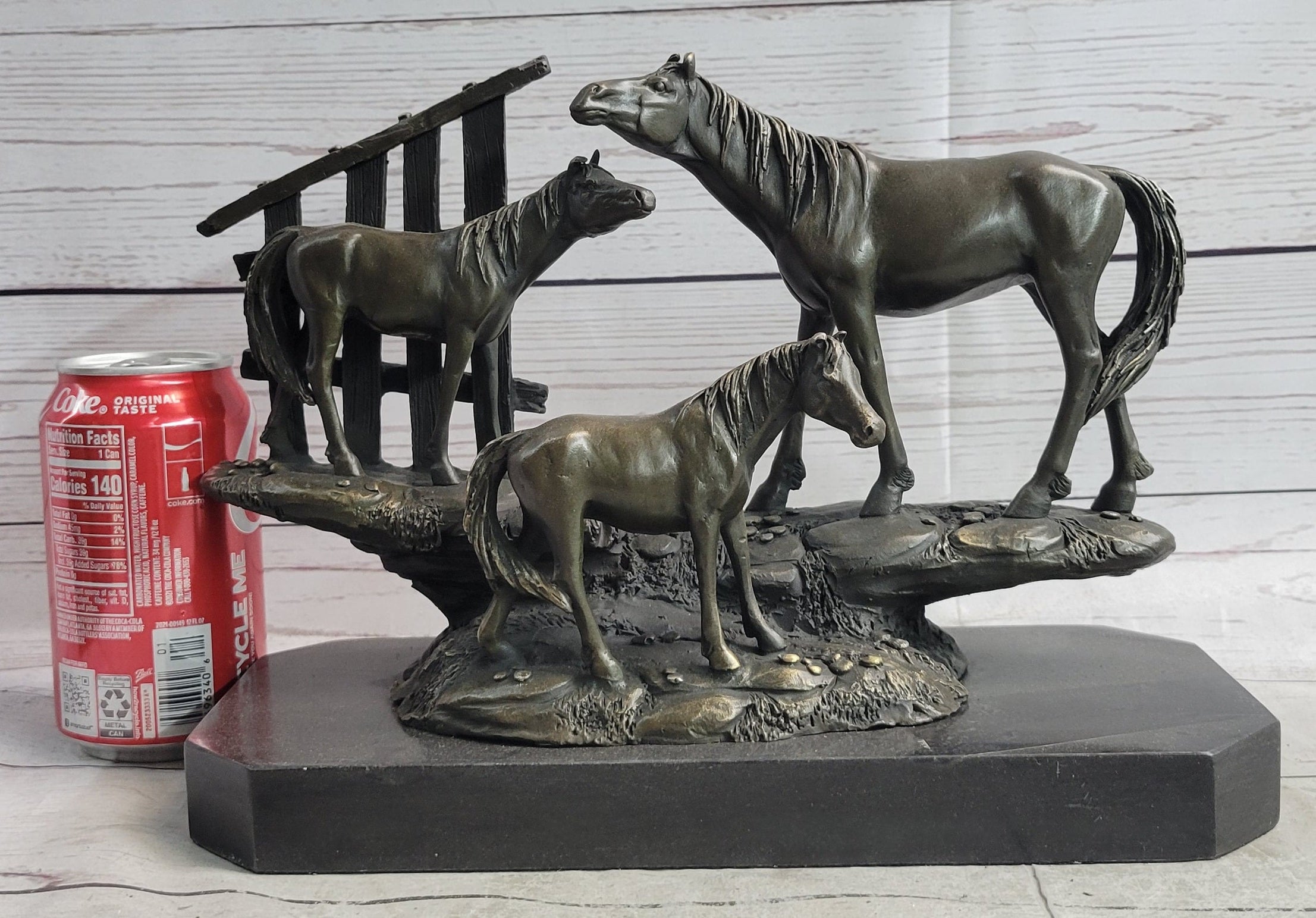 Horse Farm Horses Behind Stables Bronze Sculpture Equestrian Art