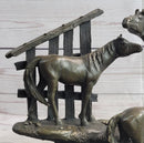 Horse Farm Horses Behind Stables Bronze Sculpture Equestrian Art