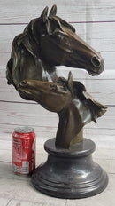 Necking Horses Bronze Bust Equestrian Art Signed