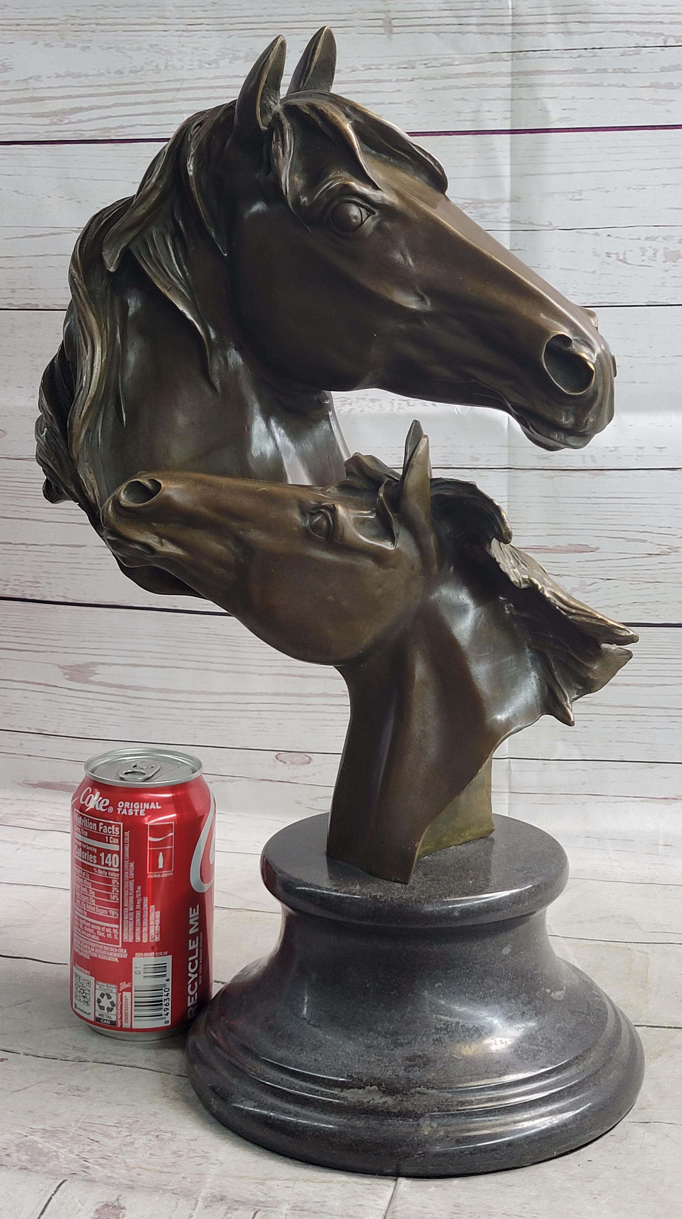 Necking Horses Bronze Bust Equestrian Art Signed