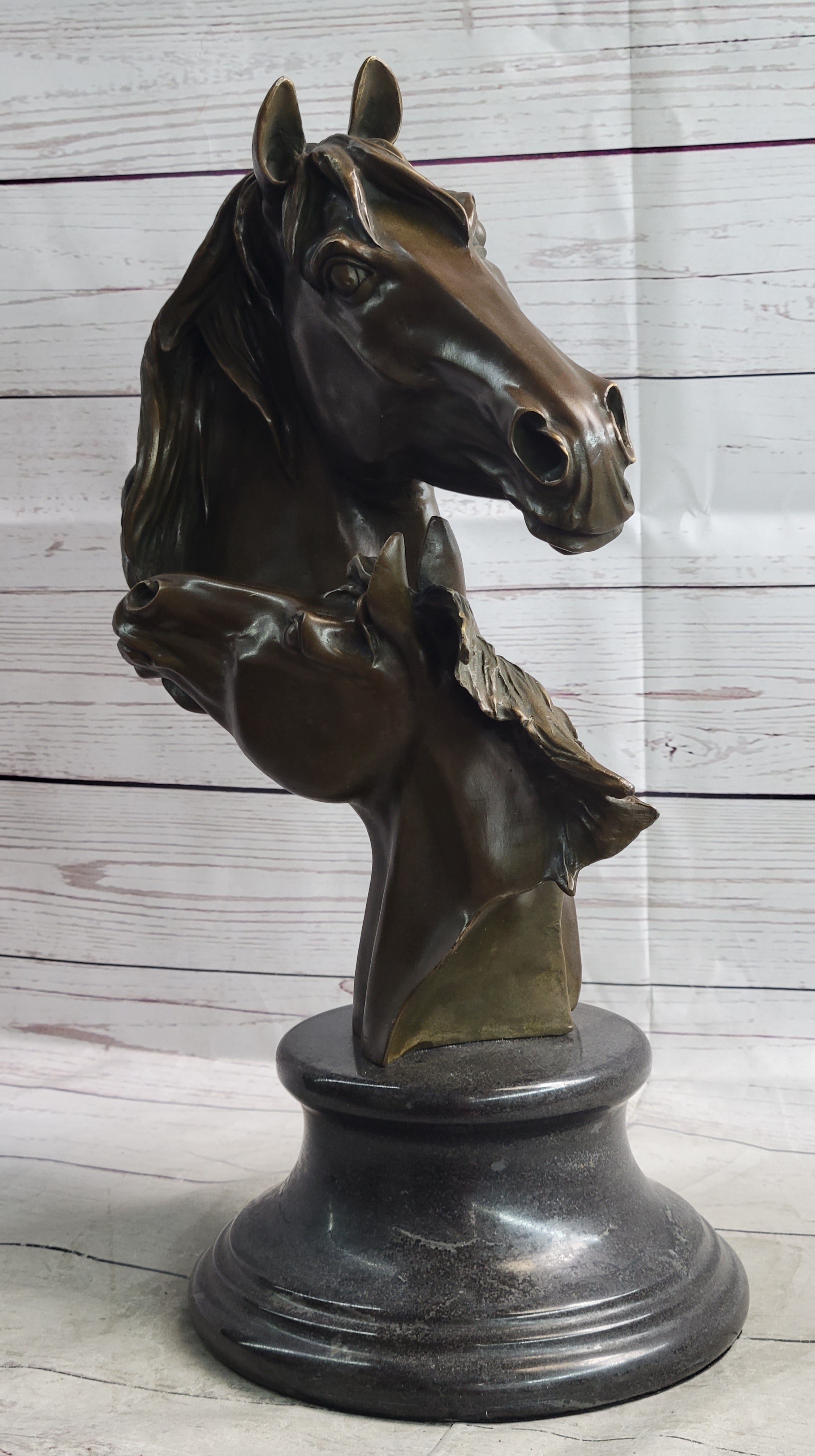 Necking Horses Bronze Bust Equestrian Art Signed