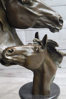 Necking Horses Bronze Bust Equestrian Art Signed
