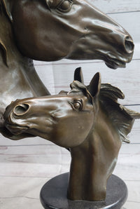Necking Horses Bronze Bust Equestrian Art Signed