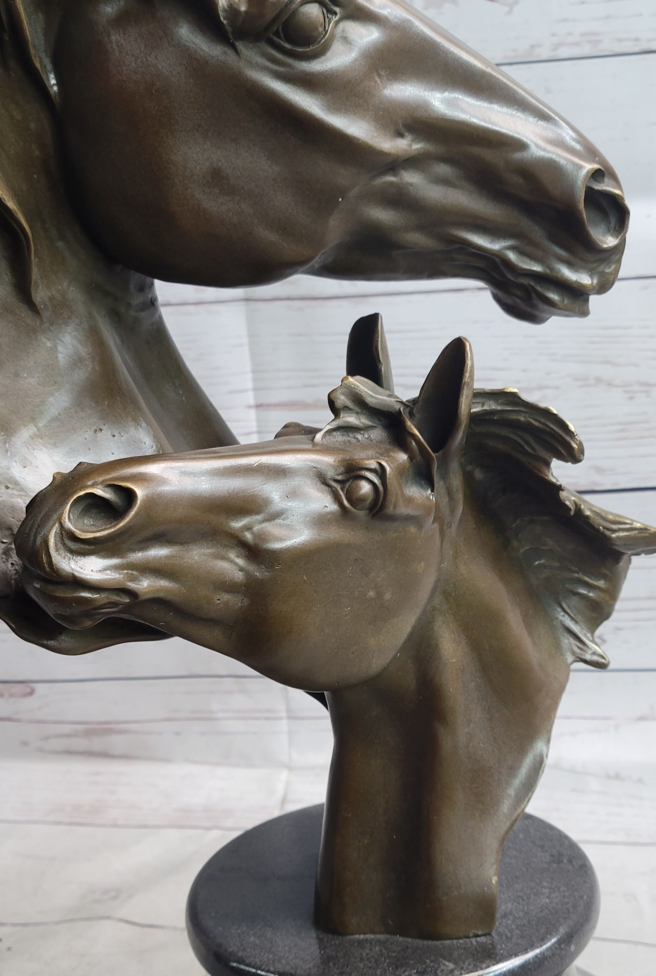 Necking Horses Bronze Bust Equestrian Art Signed