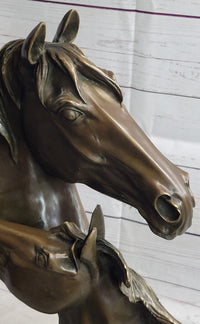 Necking Horses Bronze Bust Equestrian Art Signed