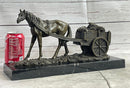 Signed Original Working Horse with Carriage Bronze Sculpture