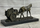 Signed Original Working Horse with Carriage Bronze Sculpture