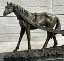 Signed Original Working Horse with Carriage Bronze Sculpture