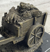 Signed Original Working Horse with Carriage Bronze Sculpture