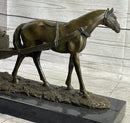 Signed Original Working Horse with Carriage Bronze Sculpture