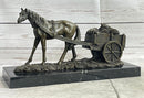 Signed Original Working Horse with Carriage Bronze Sculpture