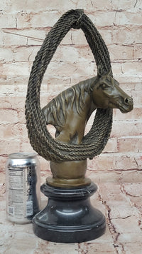 Bronze Horse Head with Braided Lasso on Marble Base