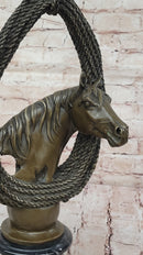 Bronze Horse Head with Braided Lasso on Marble Base