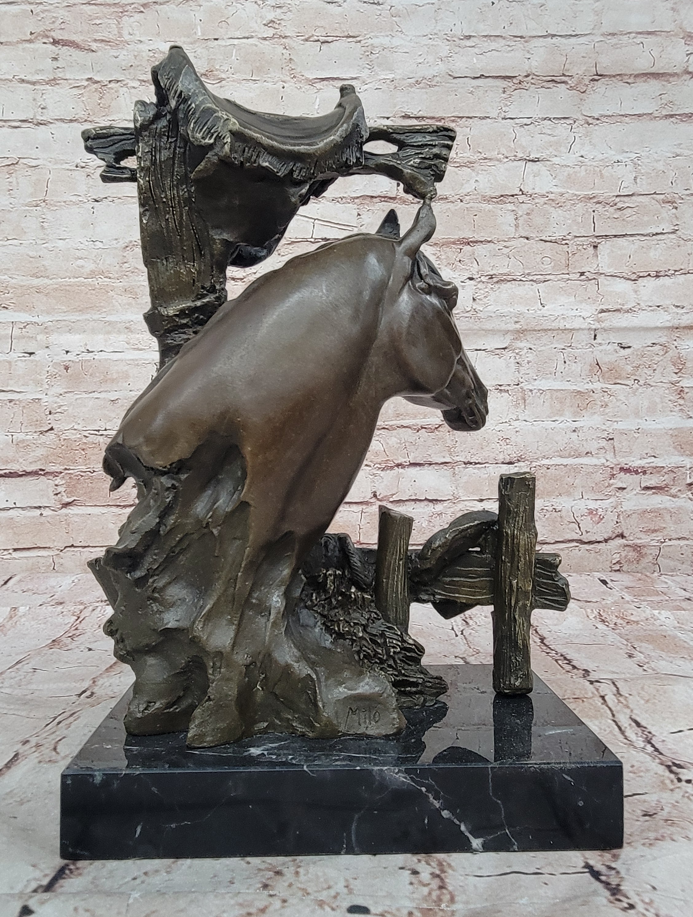 Lost Wax Bronze Bust of Horse in Stables by Milo