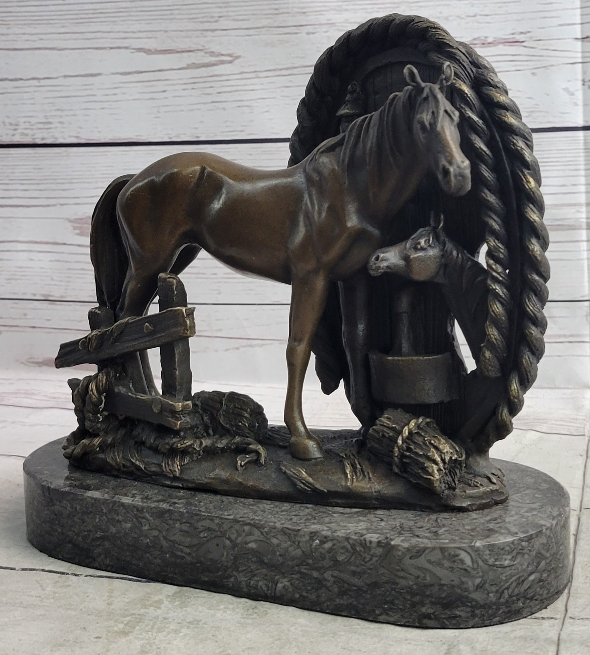 Horses Foal Equestrian Bronze Metal Sculpture Signed Art